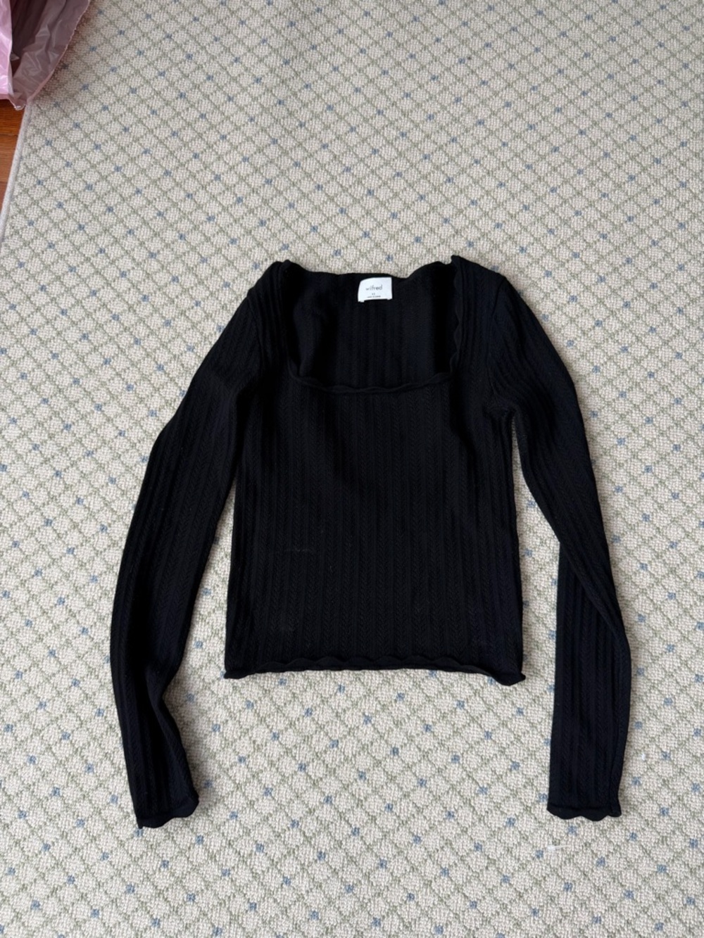 Wilfred Black Pointelle Square Neck Long Sleeve Top